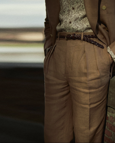 Plissierte Leinenhose Fresco in Goldbraun