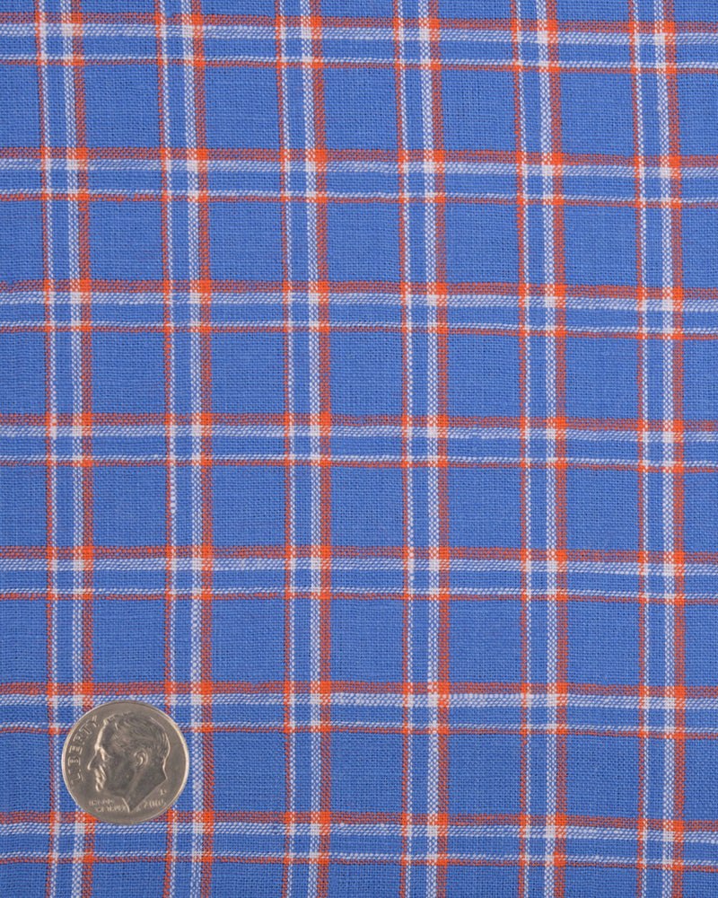 Linen: Orange White Cornflower Blue Tartan Checks