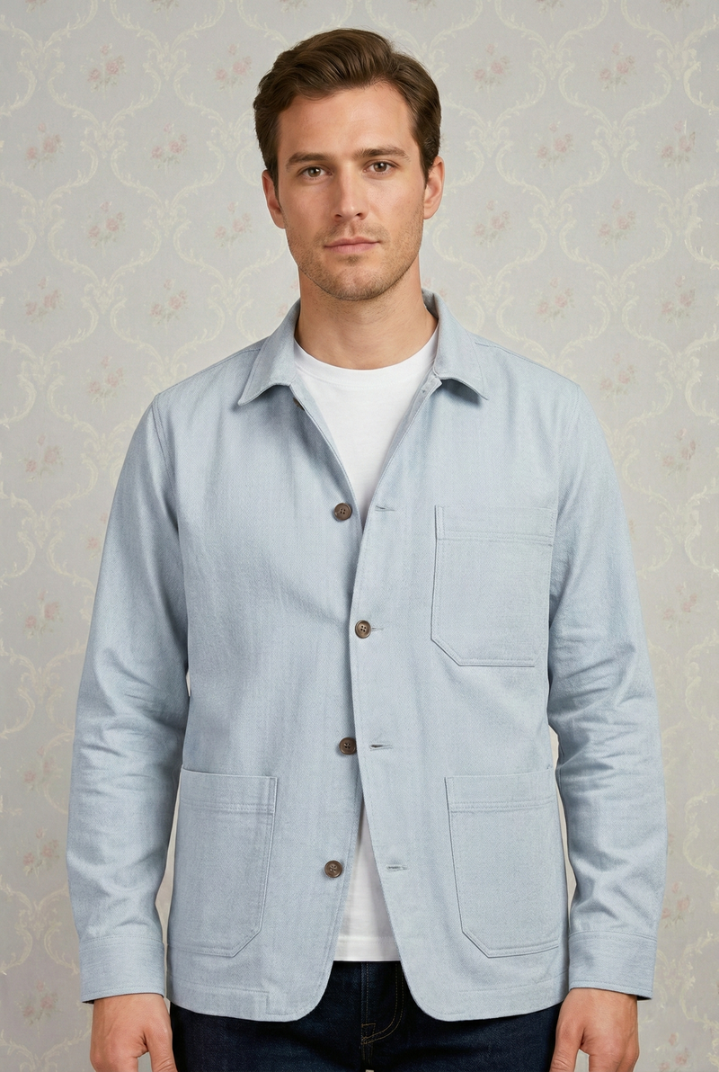 Fresco Cotton Cloud Blue Shirt Jacket