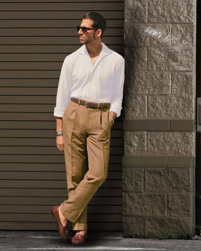 Pantalon habillé en lin Fresco marron doré
