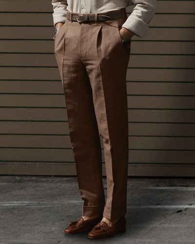 Pantalon habillé en lin marron Fresco
