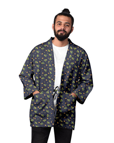 Noragi aus Indigo-Denim mit Blumendruck