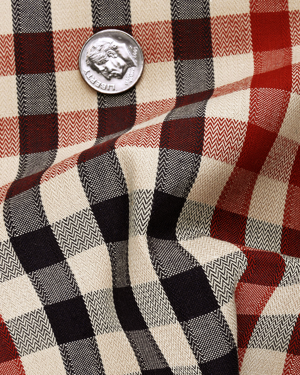 Checks: Red Navy Macro Gingham Herringbone Shirt