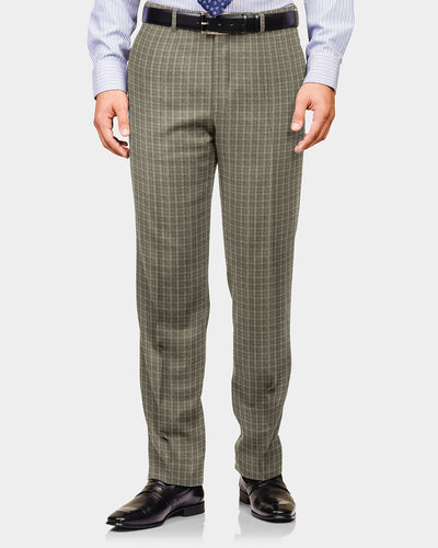 Pantalon Scabal en lin vert olive à carreaux Tattersall