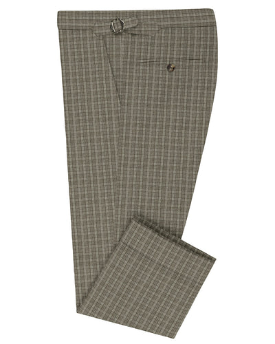 Pantalon Scabal en lin vert olive à carreaux Tattersall