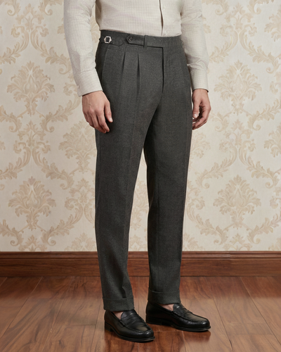 Dugdale Olive Grey Wool Flannel Dress Pant