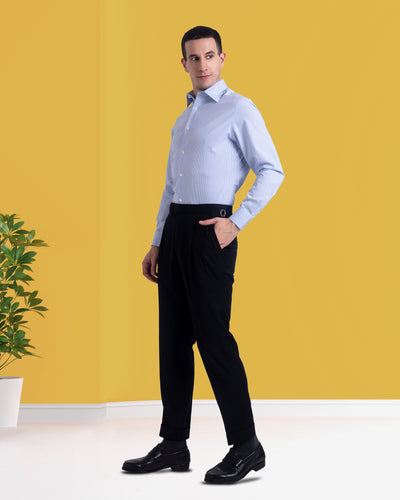 Pantalon plissé noir en laine lavable