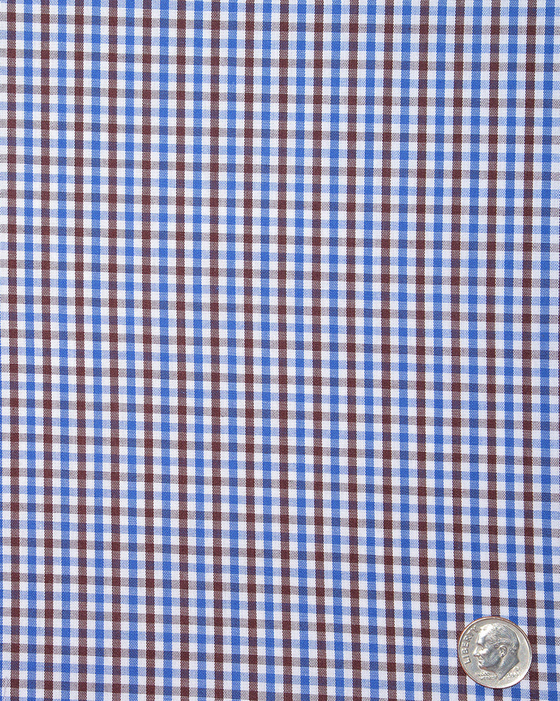 carreaux vichy bleus, marrons et blancs