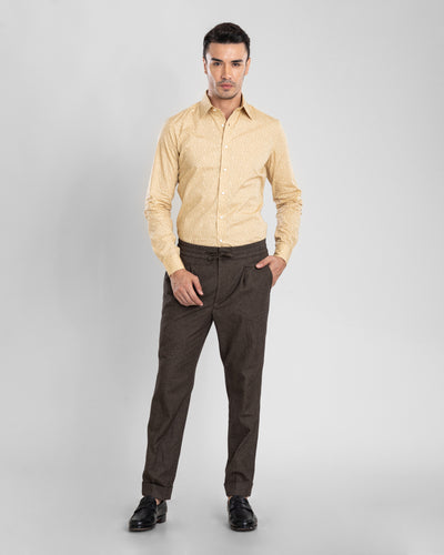 Drab Brown Birds Eye Flanell-Kordelzughose