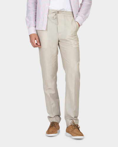 VBC: Ecrufarbene Woll-Leinen-Kordelzughose