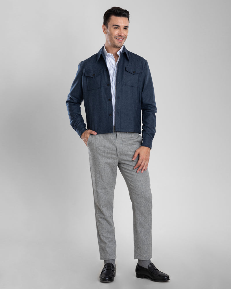 Veste chemise en flanelle de laine bleu marine Dugdale