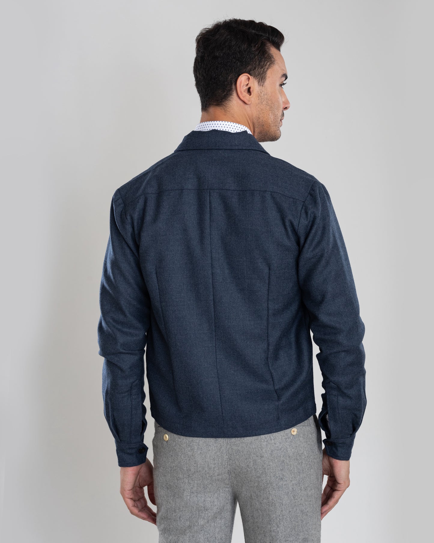 Dugdale Navy Blue Wool Flannel Shirt Jacket