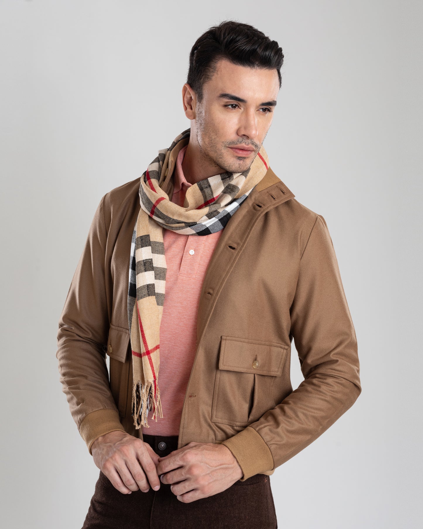 VBC: Sand Woolen Flannel Rib Collar Shirt Jacket