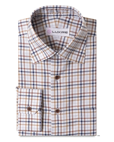 Herbst Marineblau Braun Weiß Tattersall Twill
