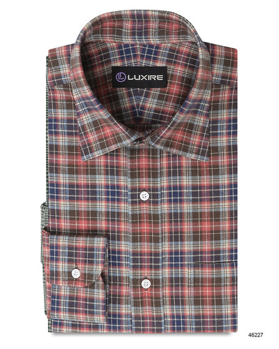 Chemise de travail en flanelle Madras rose ciel marron marine