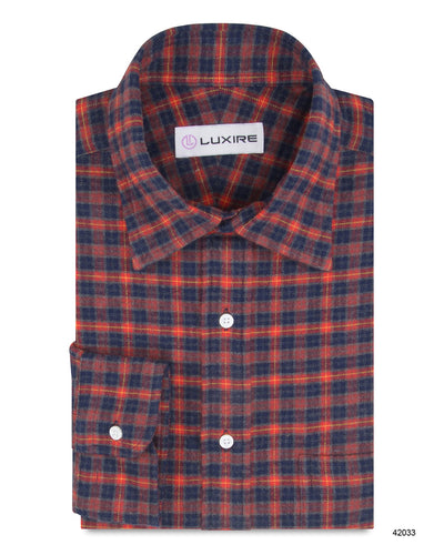 Flanell: Tattersall in Rot, Marineblau und Grau