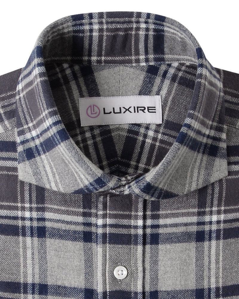 Flanell-Arbeitshemd mit dunklem Möwengrau und Karomuster in Marineblau