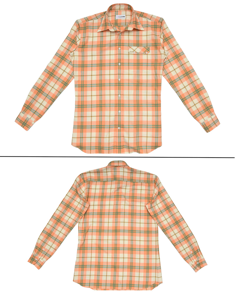 Sergé à carreaux Madras orange, turquoise et crème