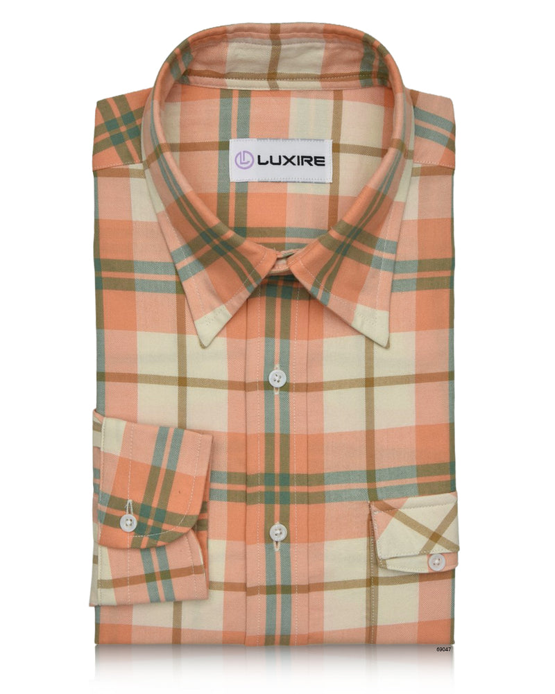 Sergé à carreaux Madras orange, turquoise et crème