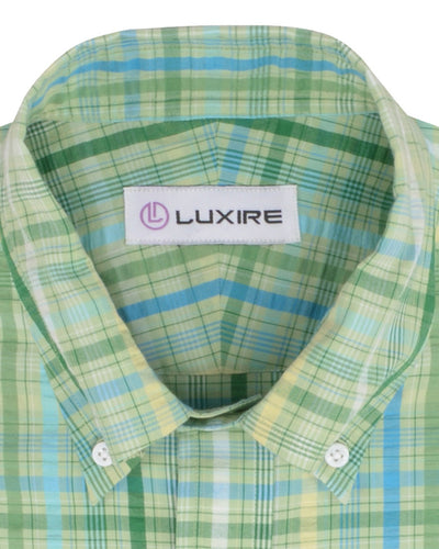 Madras Seersucker bleu, vert et jaune