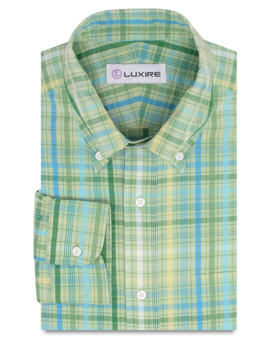 Madras Seersucker bleu, vert et jaune
