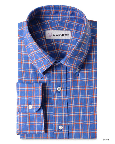 Lin : tartan orange, blanc, bleuet et bleu