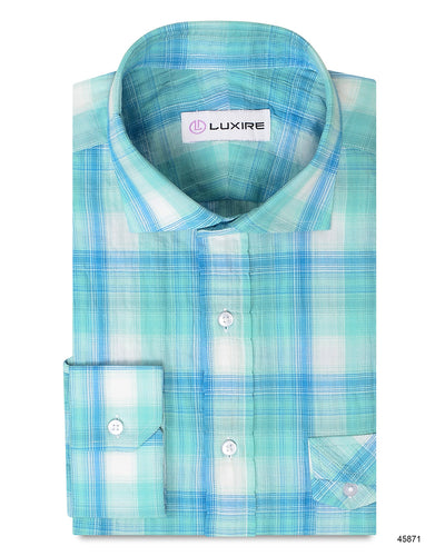 Sommer Hellblau Türkis Madras Checks Seersucker
