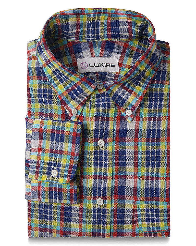 Chèques Madras bleus et jaunes saignants