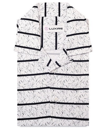 Printed White with Dark Navy Stripes Shirt