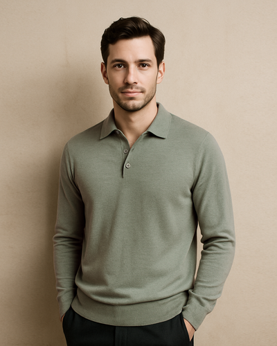 EZS Merino-Wollpolo in Helloliv mit langen Ärmeln
