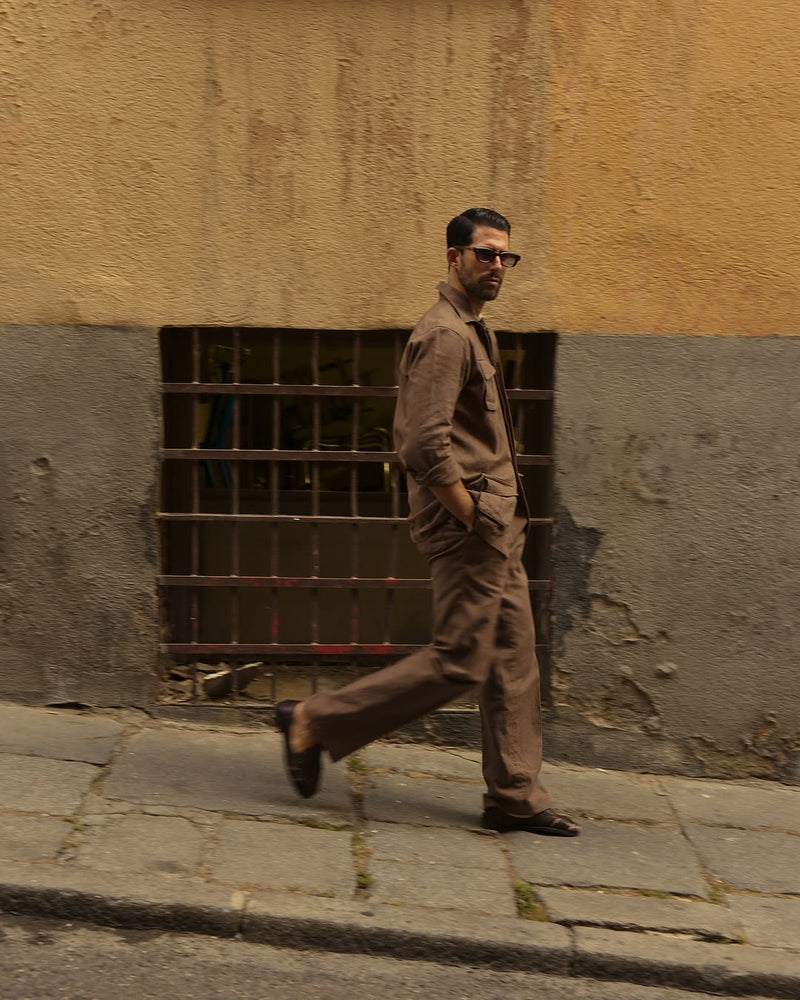 Linen Fresco Brown Shirt Jacket