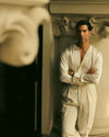 Cream Silk Band Collar Shirt