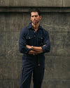 Navy Cotton Twill High Rise Cargo Pant