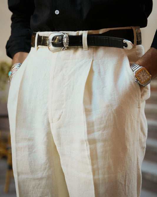 Pleated Cream Linen Pant