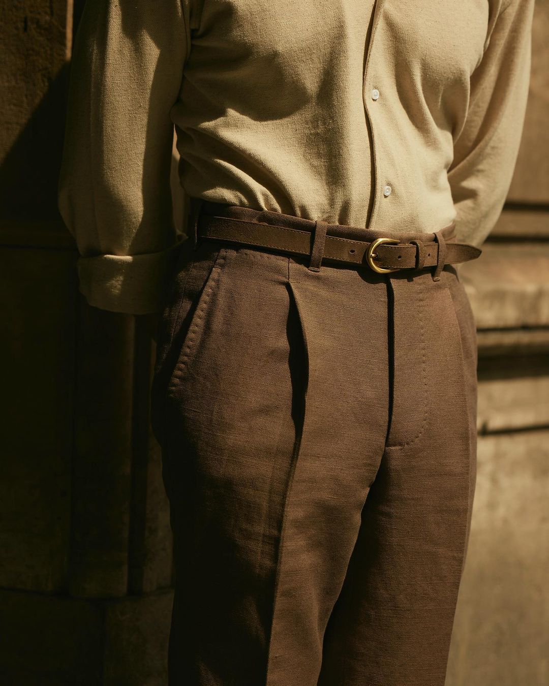 Pleated Brown Linen Cotton Canvas Pant