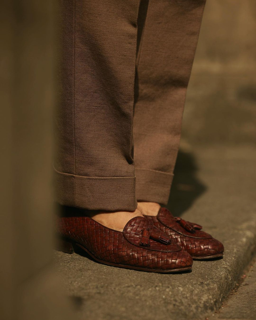 Pleated Brown Linen Cotton Canvas Pant