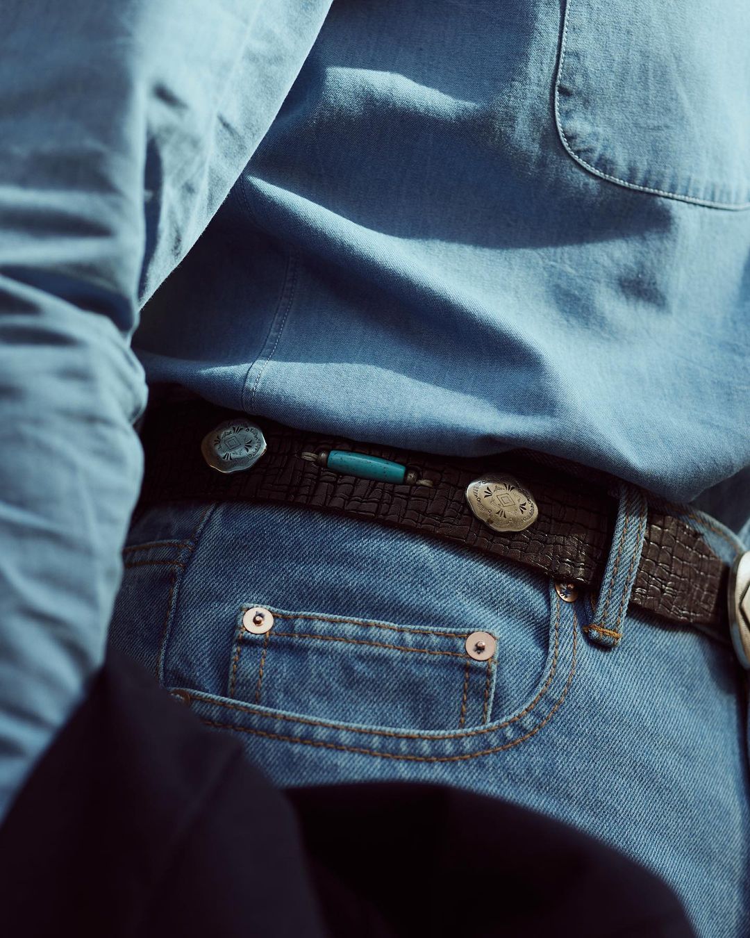 Fade Washed Indigo Denim Chambray Shirt