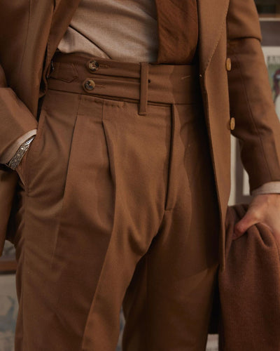 Pantalon Vitale Barberis Canonico - en flanelle de laine sable, taille haute, à double patte de serrage.