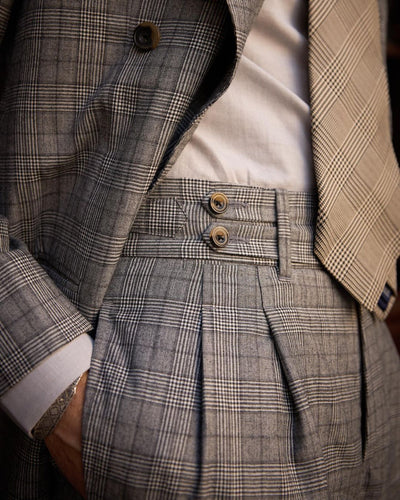 Drapers – Hochgeschnittene Hose mit Doppellasche und Glencheck-Muster, Schwarz und Weiß