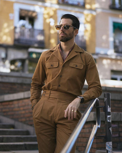 Chemise décontractée à col cubain en cuivre