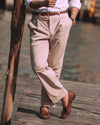 Plissierte Hose aus Baumwolltwill in Beige
