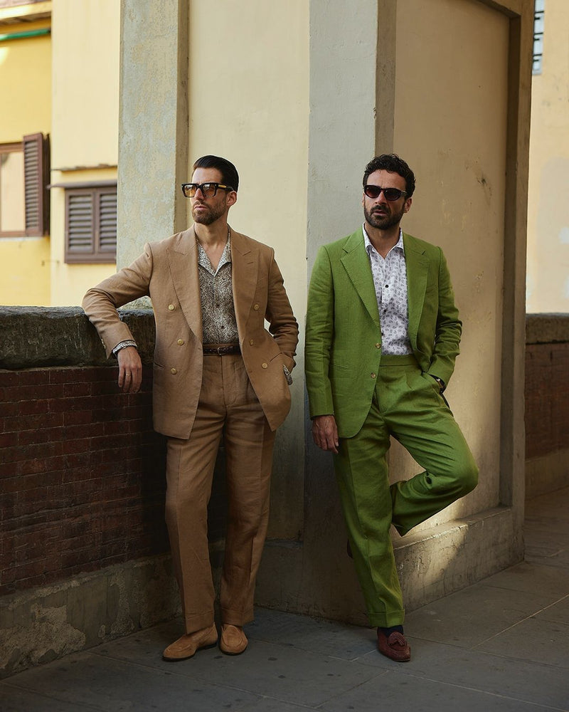 Linen Fresco Golden Brown Double Breasted Jacket