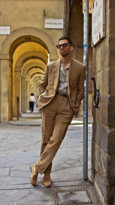 Plissierte Leinenhose Fresco in Goldbraun