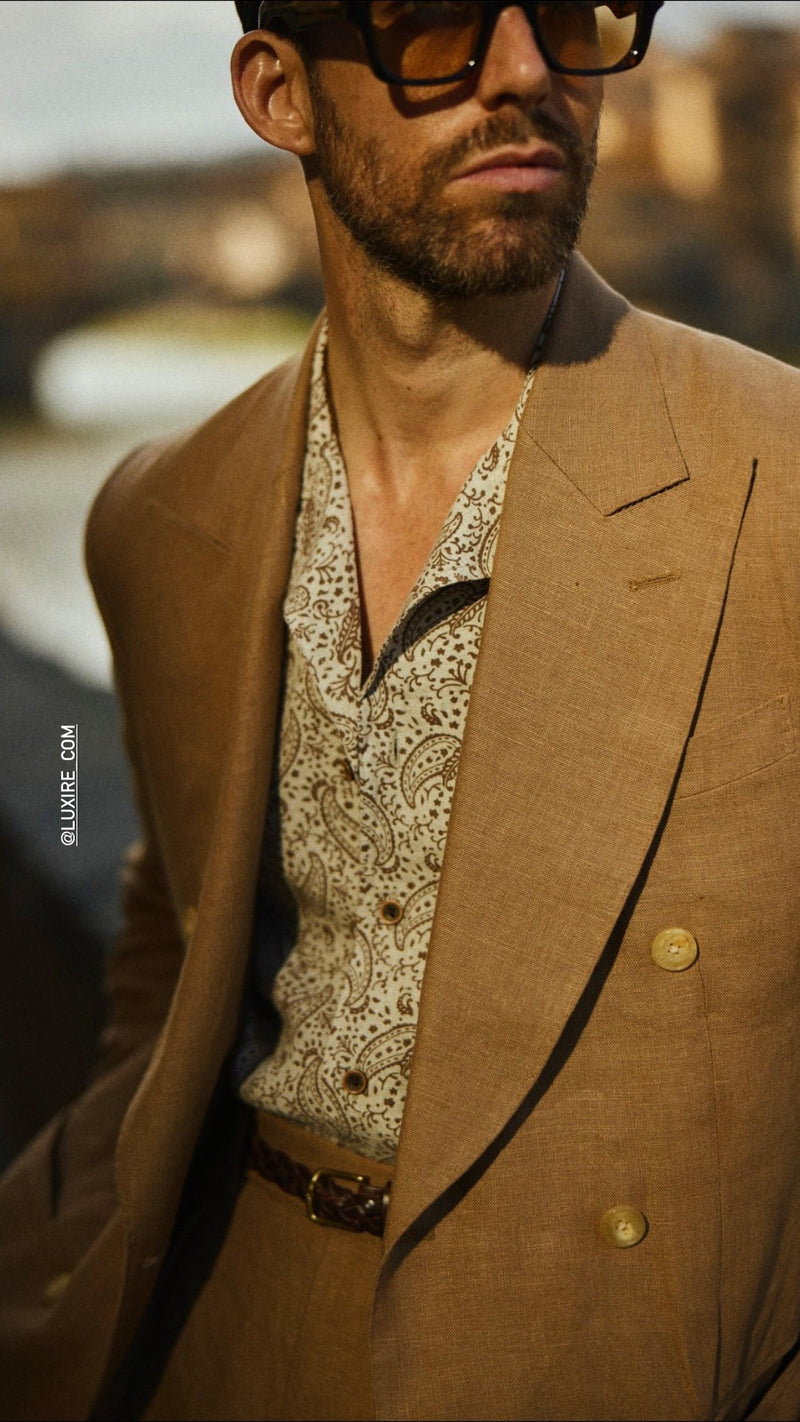 Plissierte Leinenhose Fresco in Goldbraun