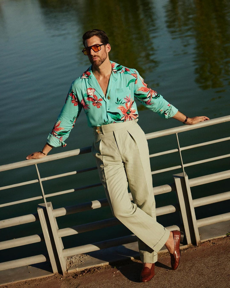 Toile de coton et lin plissée vert pâle