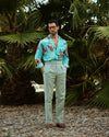 Toile de coton et lin plissée vert pâle