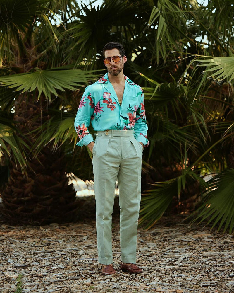 Toile de coton et lin plissée vert pâle