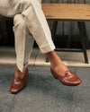 Plissierte Leinenhose im Vintage-Stil, cremefarben, Vogelaugenmuster