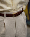Plissierte Leinenhose im Vintage-Stil, cremefarben, Vogelaugenmuster