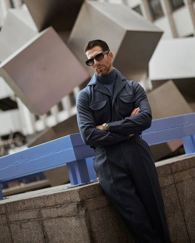 Marineblaue Dugdale-Hemdjacke aus Wollflanell